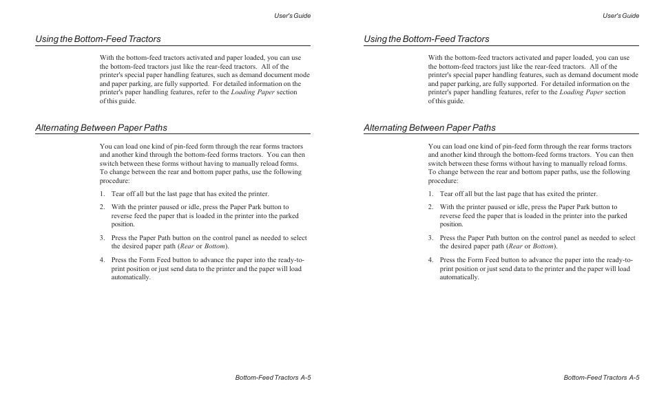 Using the bottom-feed tractors, Alternating between paper paths | AMT Datasouth ACCEL-6300 User Manual | Page 156 / 257