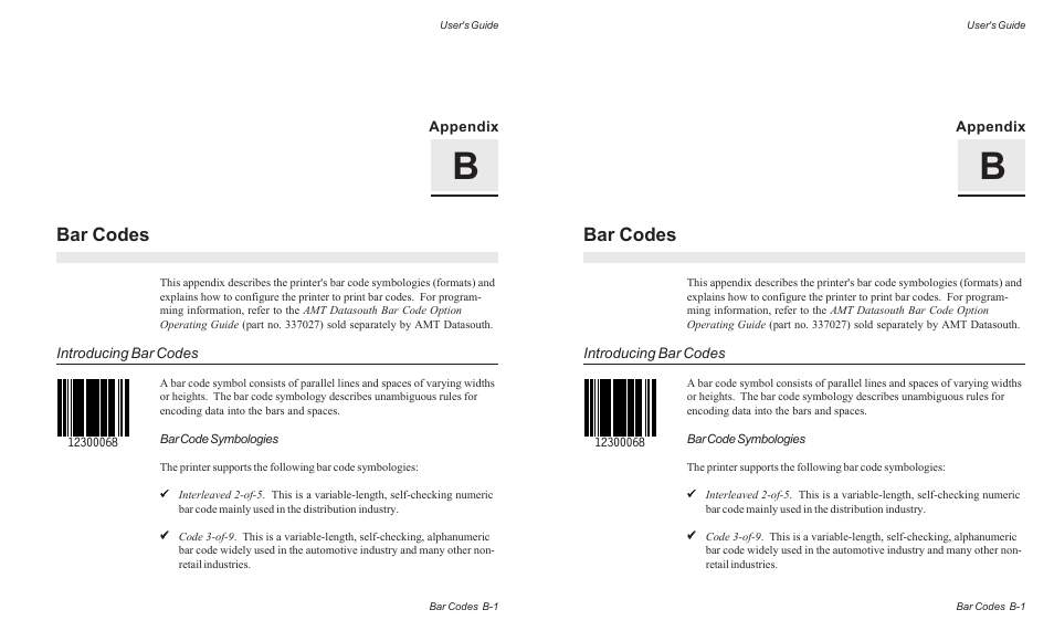 Bar codes | AMT Datasouth ACCEL-6300 User Manual | Page 160 / 257