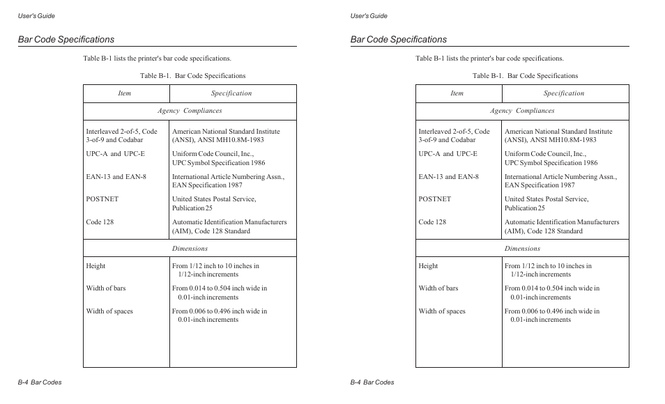 Bar code specifications | AMT Datasouth ACCEL-6300 User Manual | Page 163 / 257