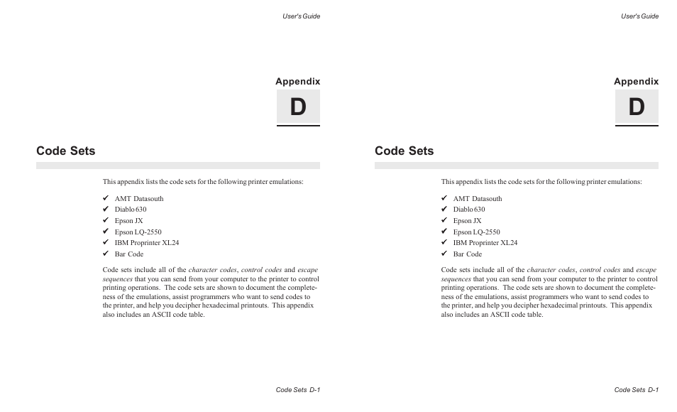 Code sets | AMT Datasouth ACCEL-6300 User Manual | Page 180 / 257