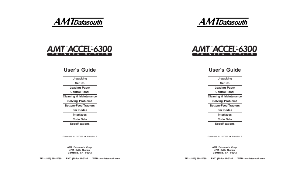 Amt accel-6300, User's guide | AMT Datasouth ACCEL-6300 User Manual | Page 2 / 257