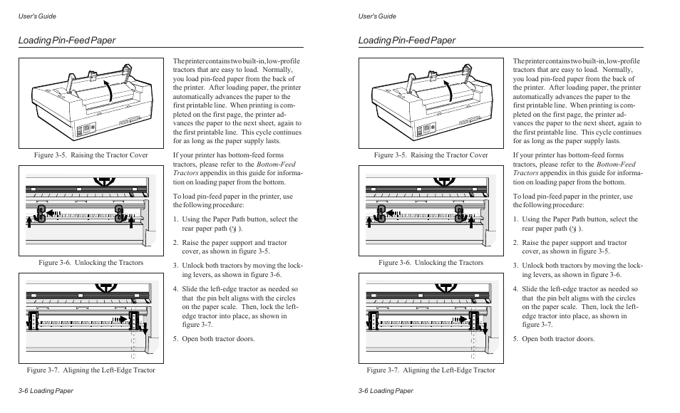 Loading pin-feed paper, User's guide 3-6 loading paper | AMT Datasouth ACCEL-6300 User Manual | Page 51 / 257
