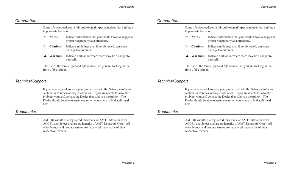 Conventions, Technical support, Trademarks | AMT Datasouth ACCEL-6300 User Manual | Page 6 / 257