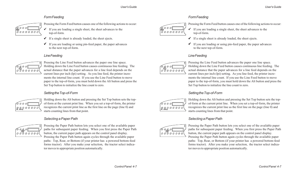 Form feeding, Line feeding, Setting the top-of-form | Selecting a paper path | AMT Datasouth ACCEL-6300 User Manual | Page 70 / 257