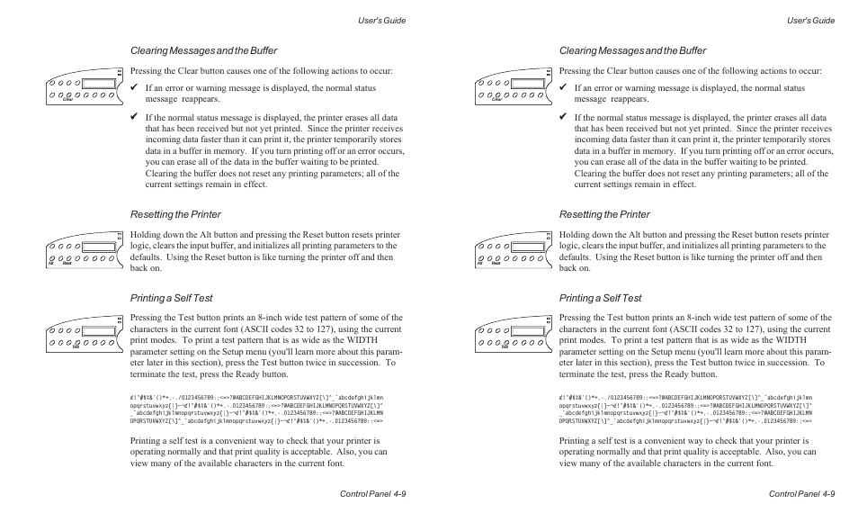 Clearing messages and the buffer, Resetting the printer, Printing a self test | AMT Datasouth ACCEL-6300 User Manual | Page 72 / 257