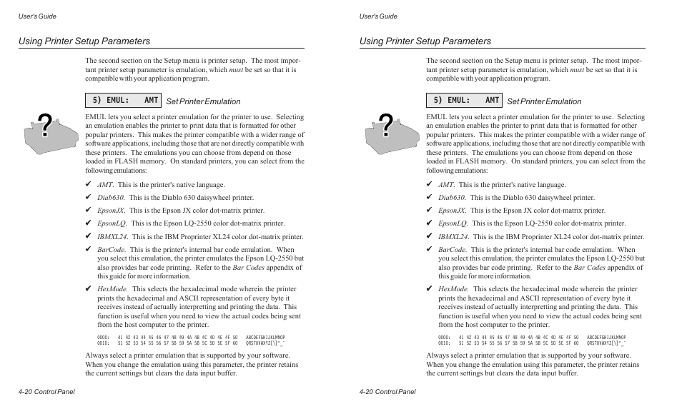 Using printer setup parameters, 5) emul: amt | AMT Datasouth ACCEL-6300 User Manual | Page 83 / 257