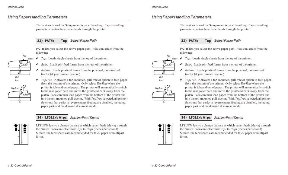 Using paper handling parameters, 33) path: top, 34) lfslew: 6ips | AMT Datasouth ACCEL-6300 User Manual | Page 95 / 257