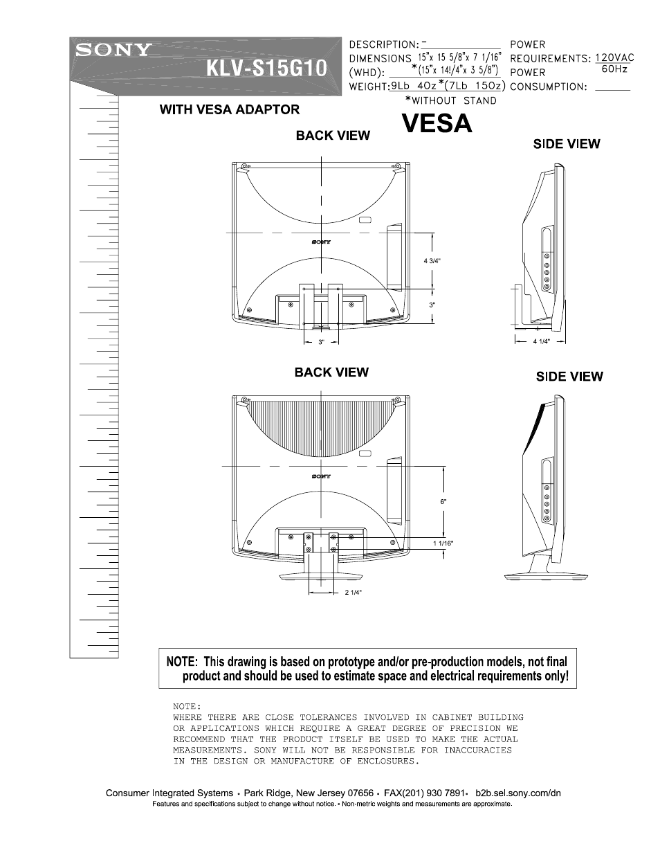 Sony KLV-S15G10 User Manual | 2 pages