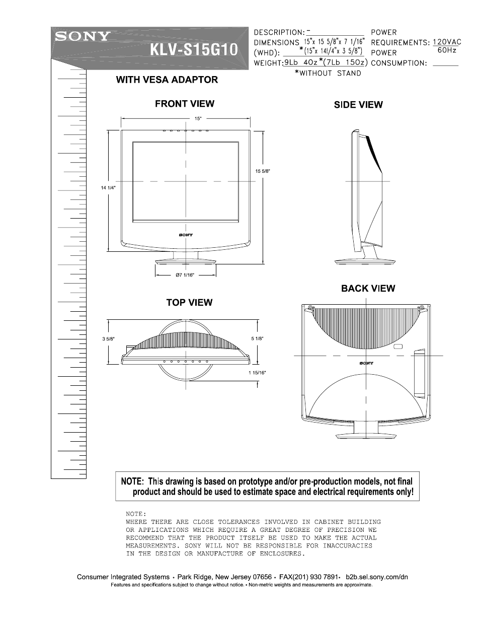 Klv-s15g10, Sony | Sony KLV-S15G10 User Manual | Page 2 / 2