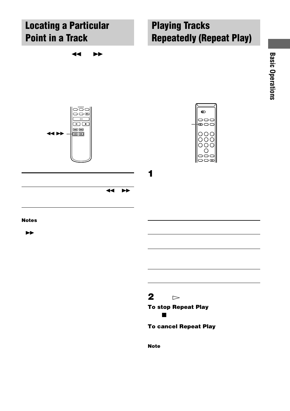 Locating a particular point in a track, Playing tracks repeatedly (repeat play) | Sony RCD-W3 User Manual | Page 11 / 24