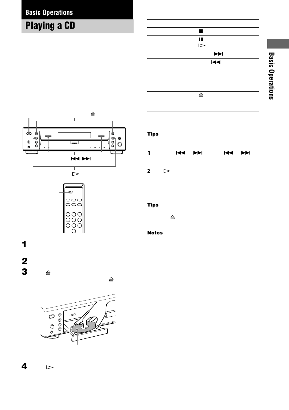 Playing a cd, Basic operations | Sony RCD-W3 User Manual | Page 7 / 24