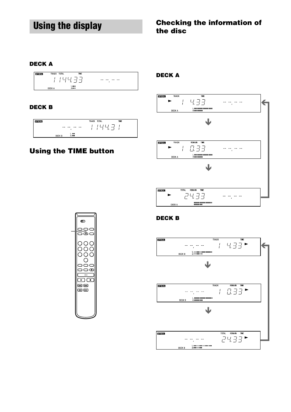 Using the display | Sony RCD-W3 User Manual | Page 8 / 24