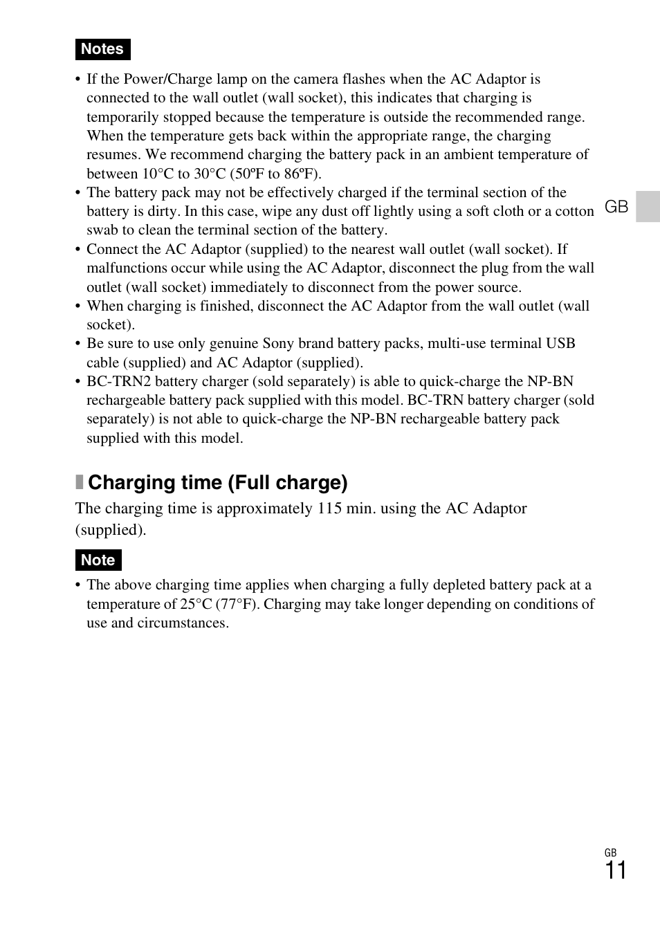 Xcharging time (full charge) | Sony DSC-TX66 User Manual | Page 11 / 64