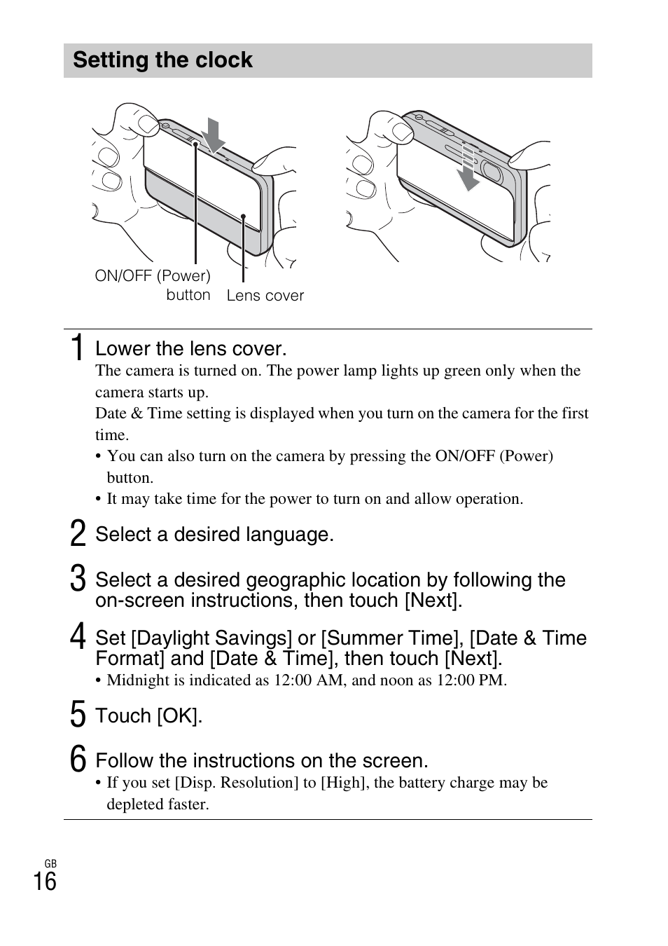 Setting the clock | Sony DSC-TX66 User Manual | Page 16 / 64