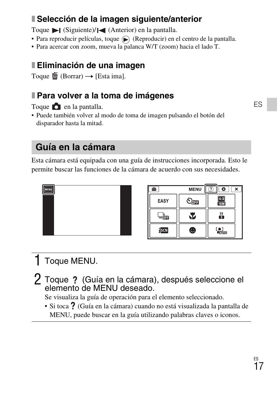 Guía en la cámara | Sony DSC-TX66 User Manual | Page 47 / 64