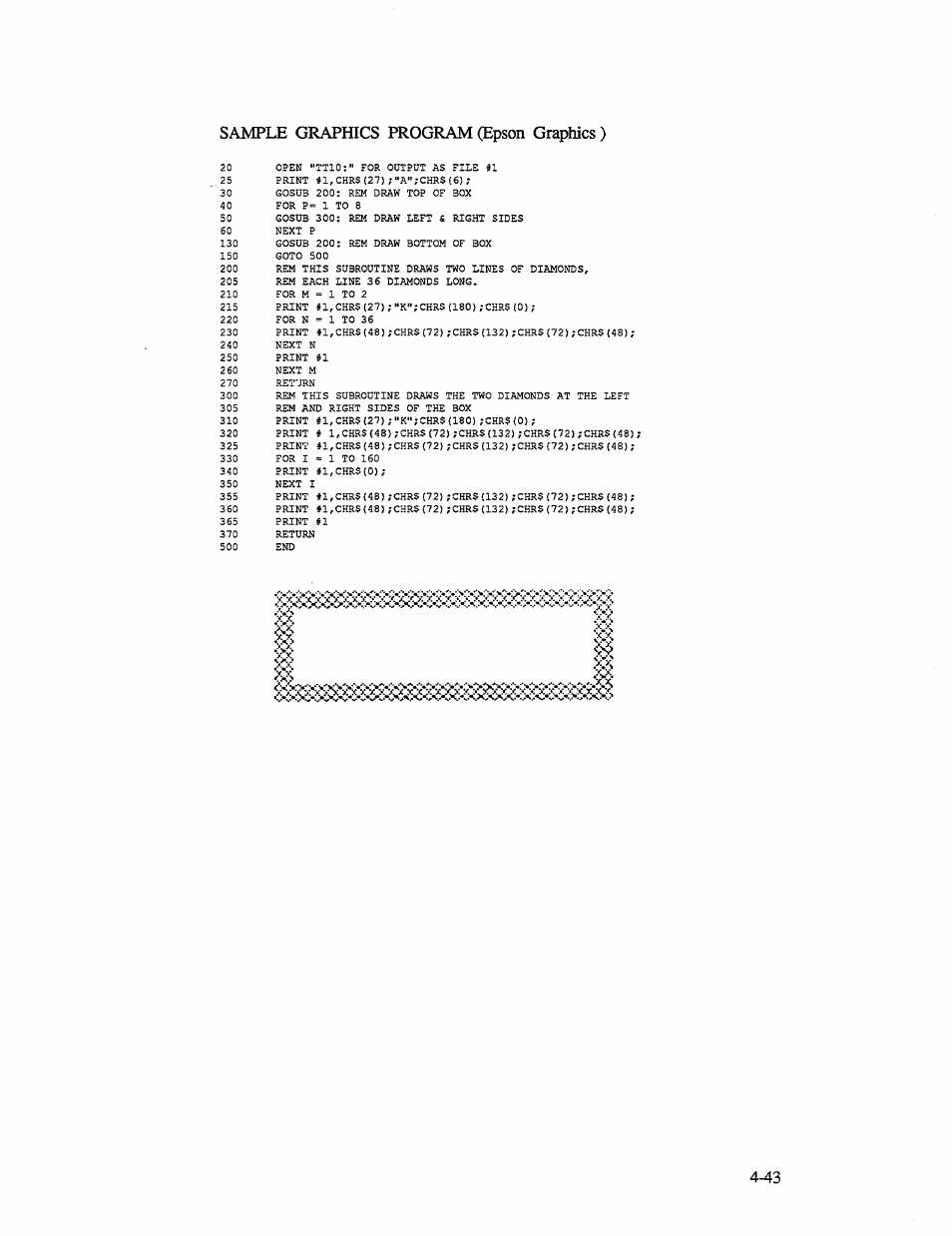 Sample graphics program (epson graphics ) | AMT Datasouth 41AY89AR777 User Manual | Page 102 / 202