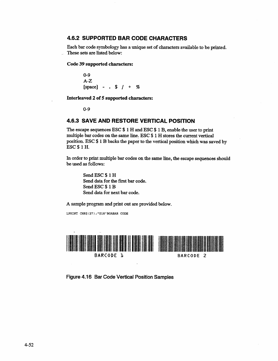 2 supported bar code characters, 3 save and restore vertical position | AMT Datasouth 41AY89AR777 User Manual | Page 111 / 202