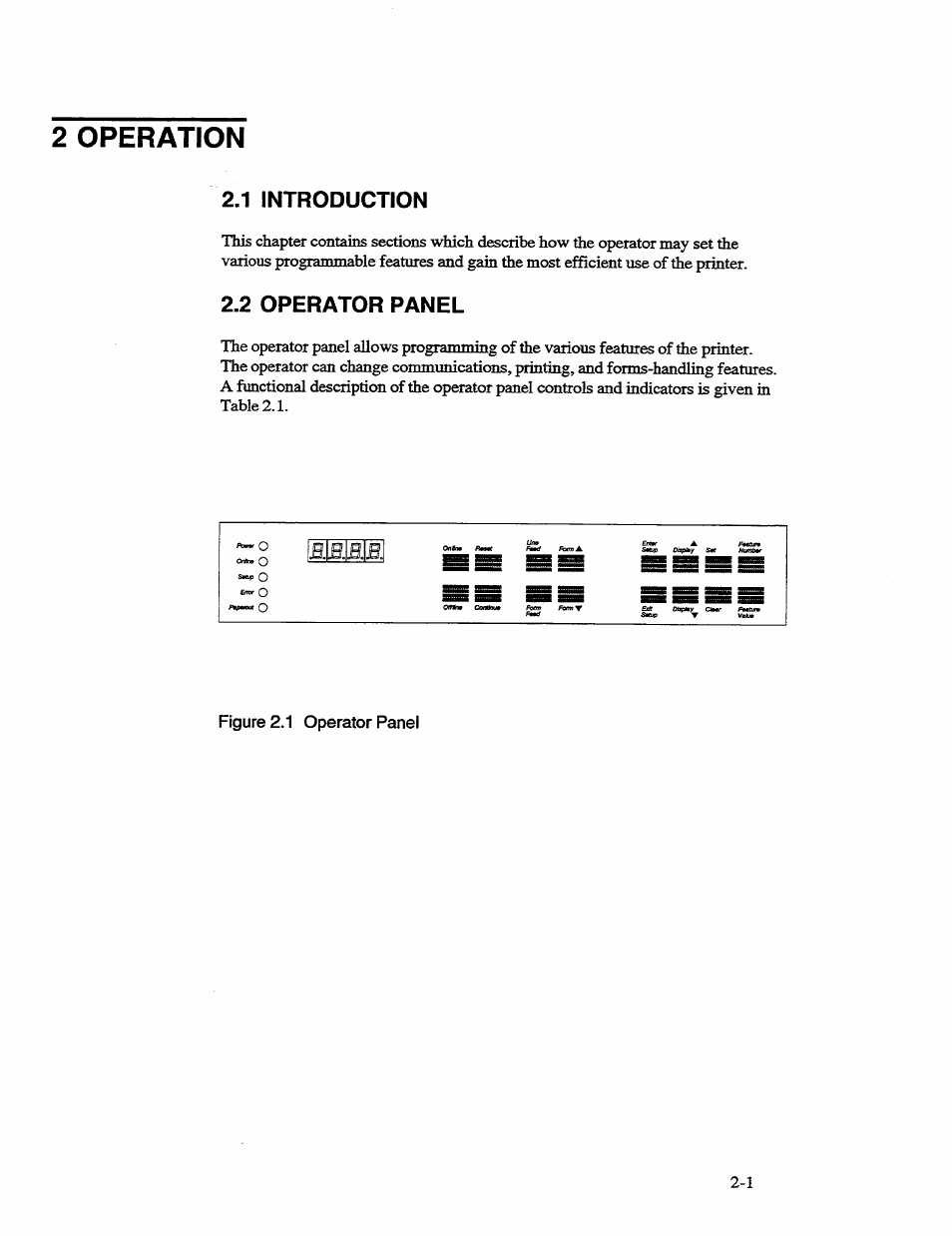 2 operation, 1 introduction, 2 operator panel | Introduction -1, Operator panel -1, Figure 2.1 operator panel | AMT Datasouth 41AY89AR777 User Manual | Page 28 / 202