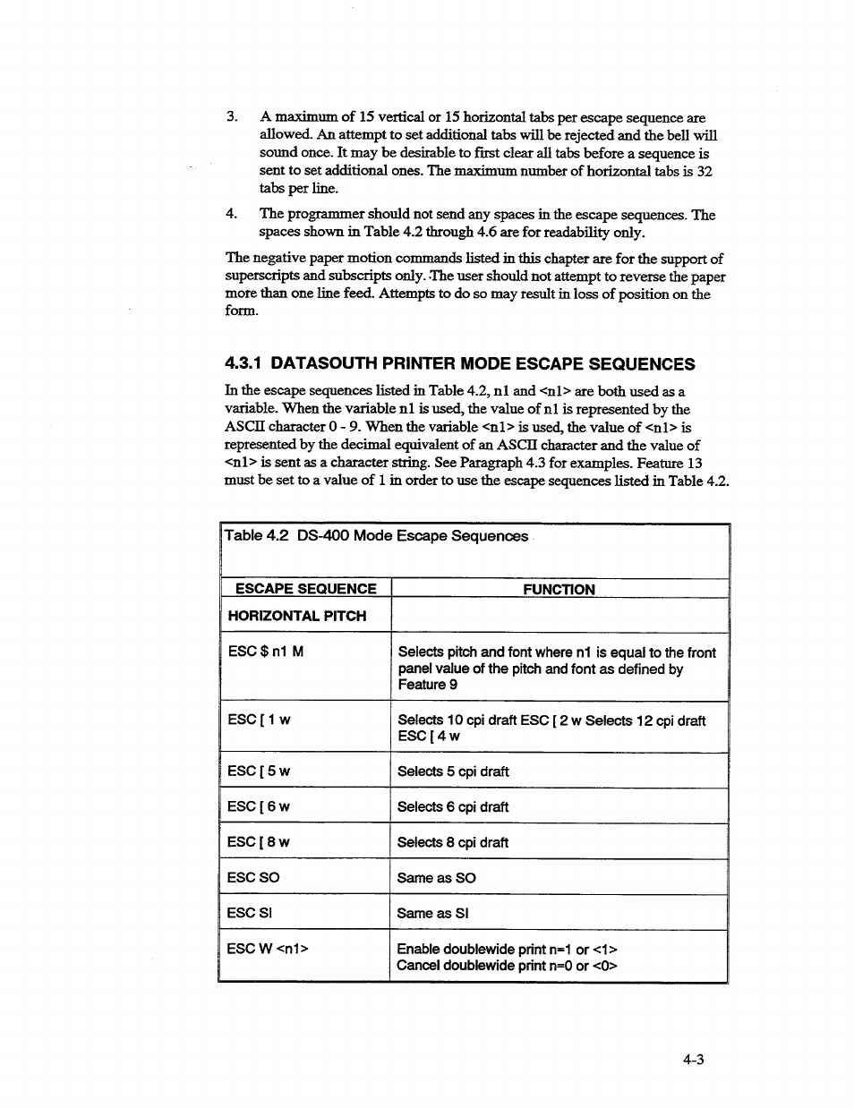 1 datasouth printer mode escape sequences | AMT Datasouth 41AY89AR777 User Manual | Page 62 / 202