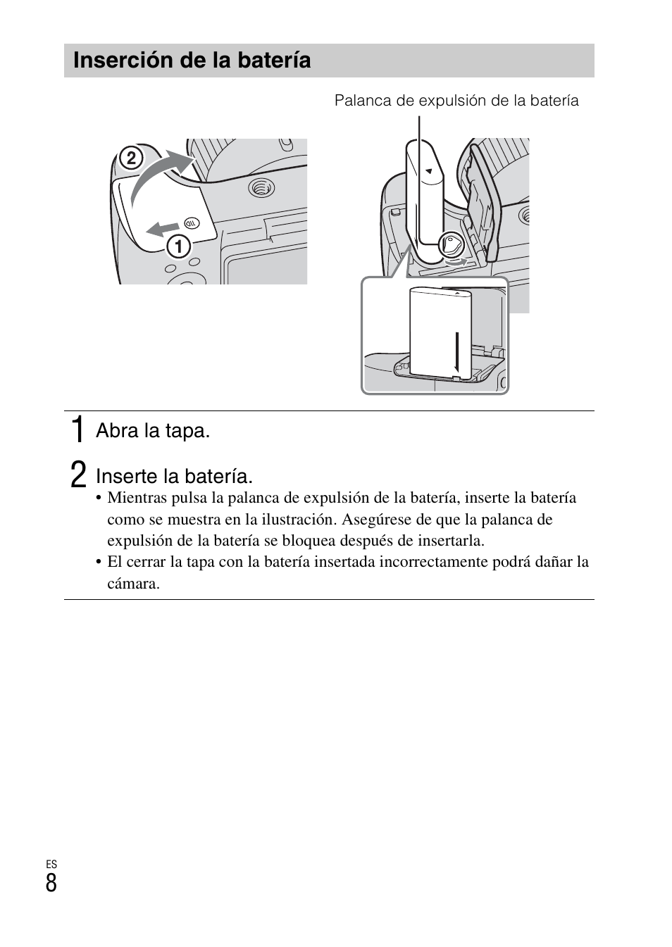 Inserción de la batería | Sony DSC-HX300 User Manual | Page 40 / 68