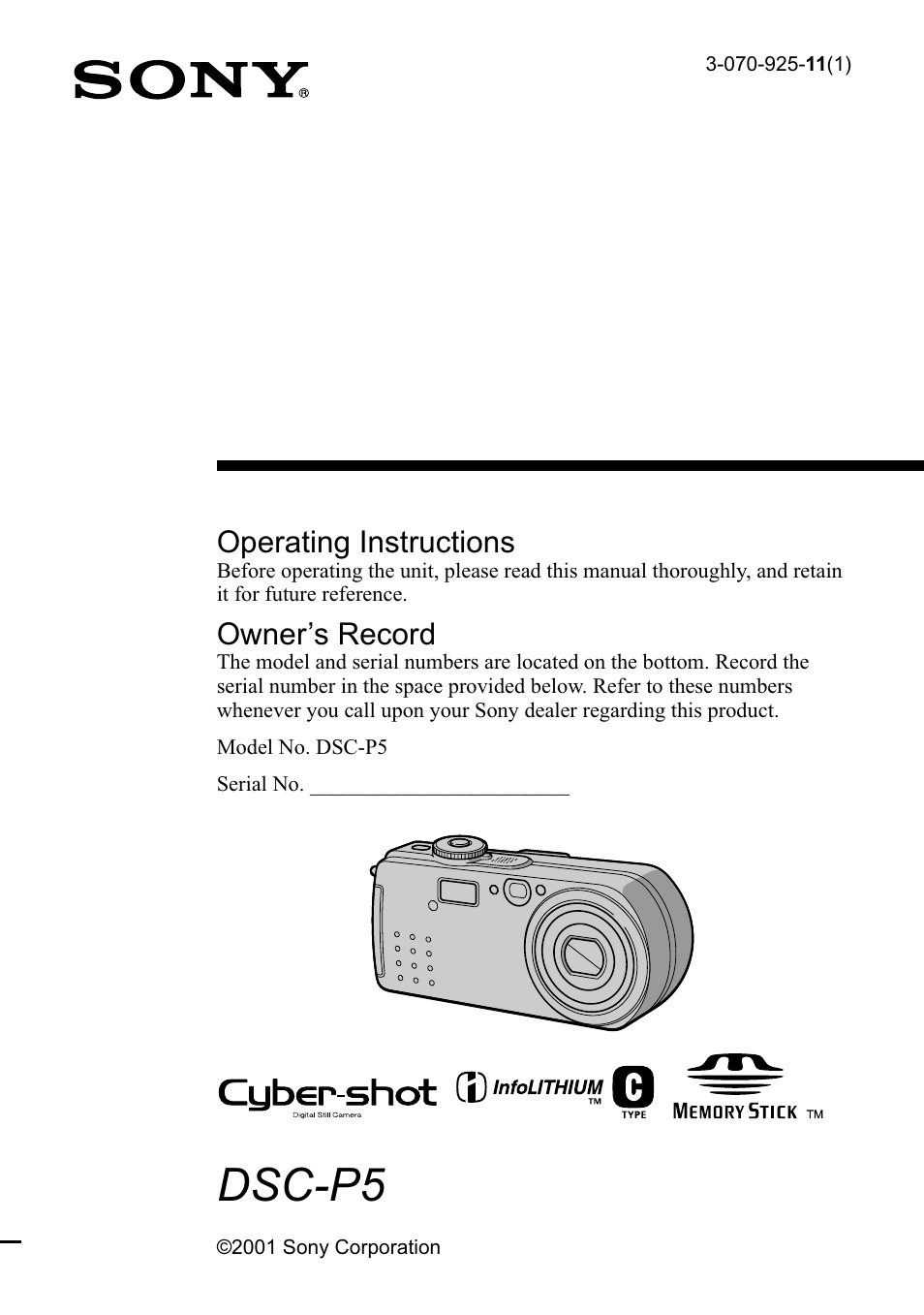 Sony DSC-P5 User Manual | 100 pages