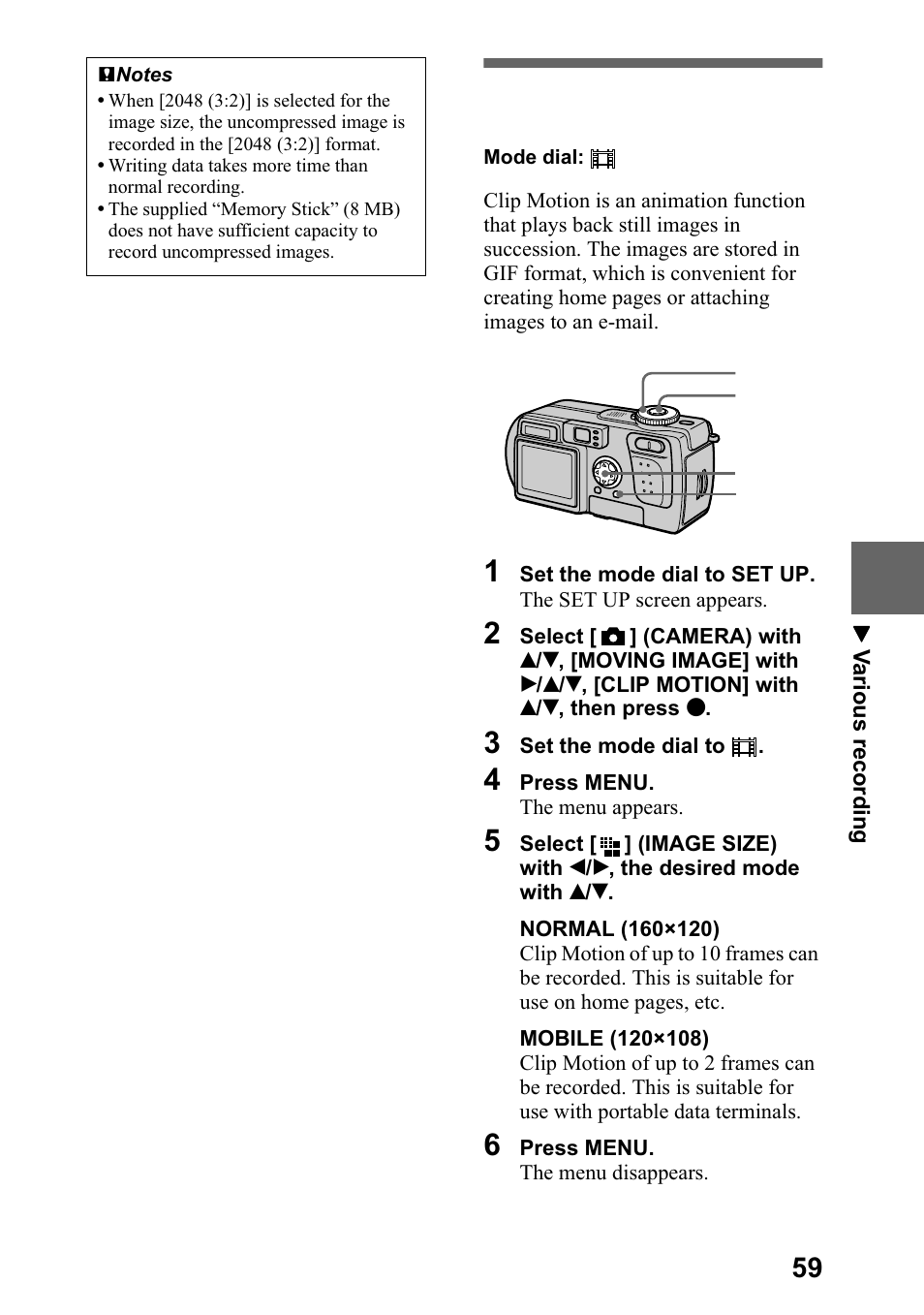 Creating clip motion files, Uhdwlqj &ols 0rwlrq )lohv sdjh, Uhdwlqj &ols 0rwlrq )lohv | Sdjh | Sony DSC-P5 User Manual | Page 59 / 100