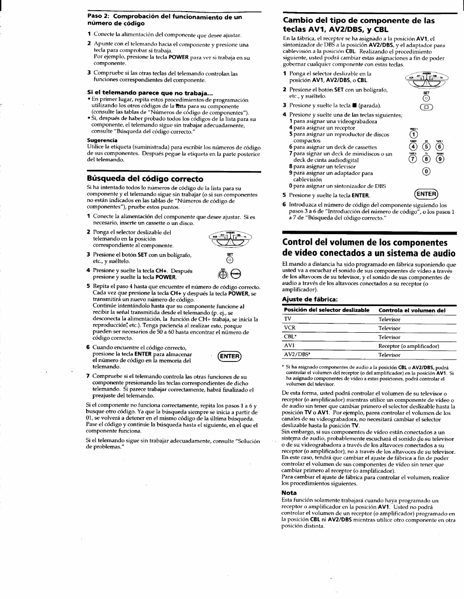 Paso 2: comprobación del funcionamiento de un, Si el telemando parece que no trabaja, Nota | Sony RM-V40A User Manual | Page 6 / 12