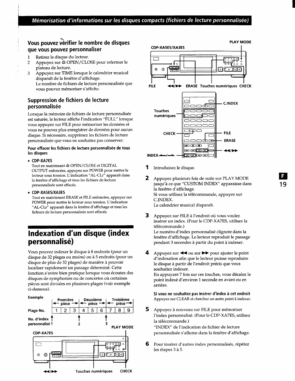 Suppression de fichiers de lecture personnalisée, Indexation d'un disque (index personnalisé) | Sony CDP-XA7ES User Manual | Page 42 / 93