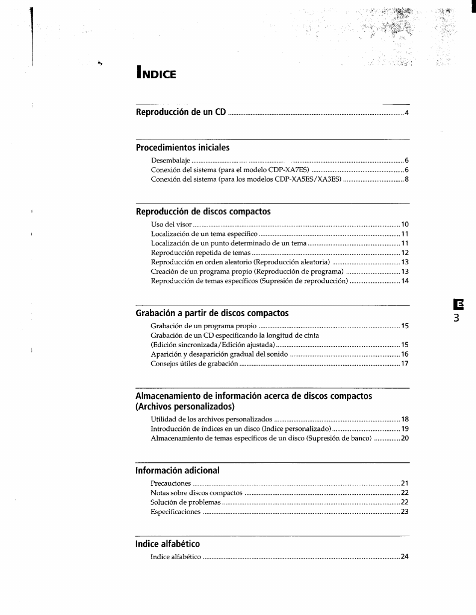 Ndice | Sony CDP-XA7ES User Manual | Page 49 / 93