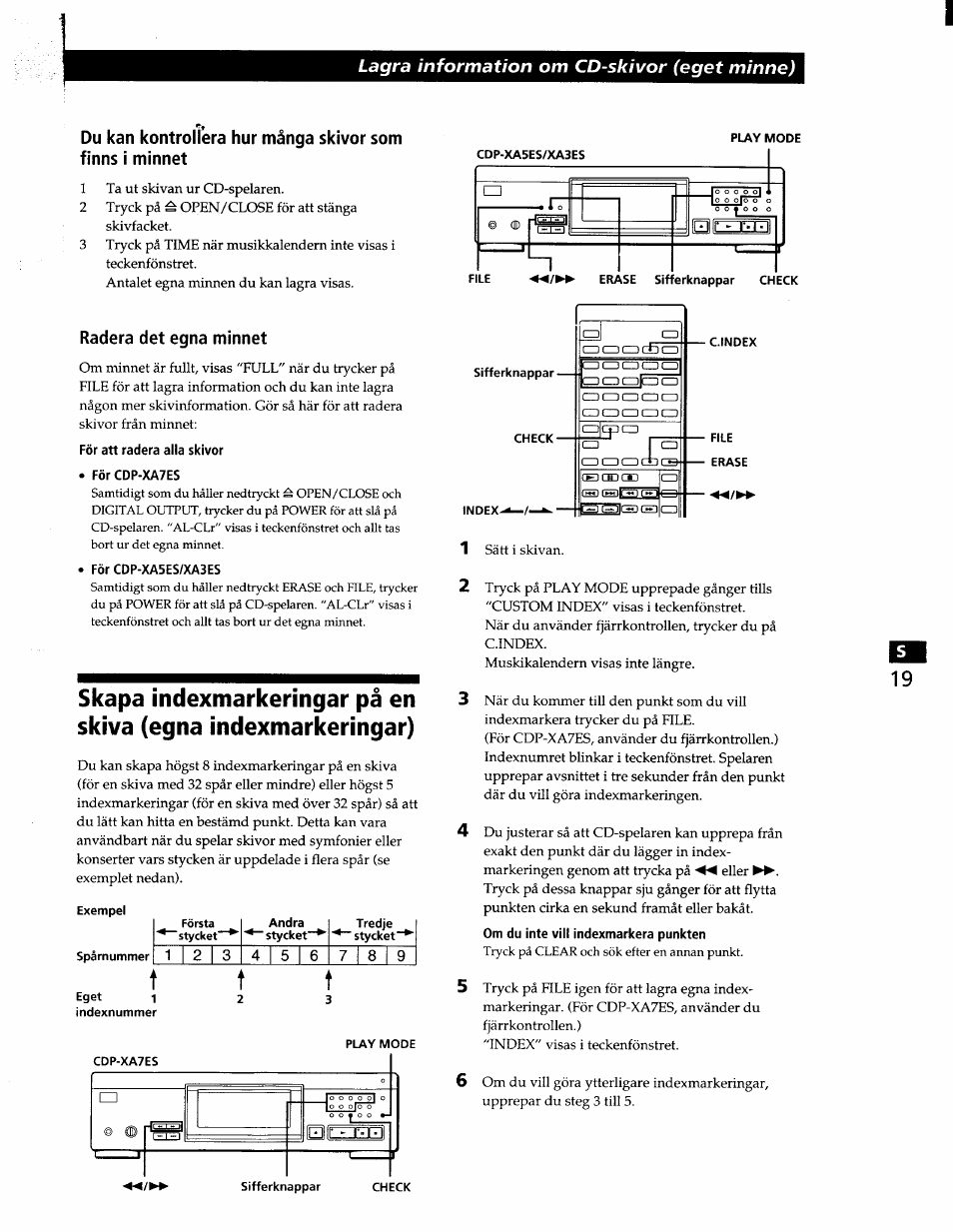 Ràderà det egna minnet, För att ràderà alla skivor, For cdp-xa7es | For cdp-xa5es/xa3es, Fili- > m, Lagra information om cd-skivor (eget minne) | Sony CDP-XA7ES User Manual | Page 88 / 93