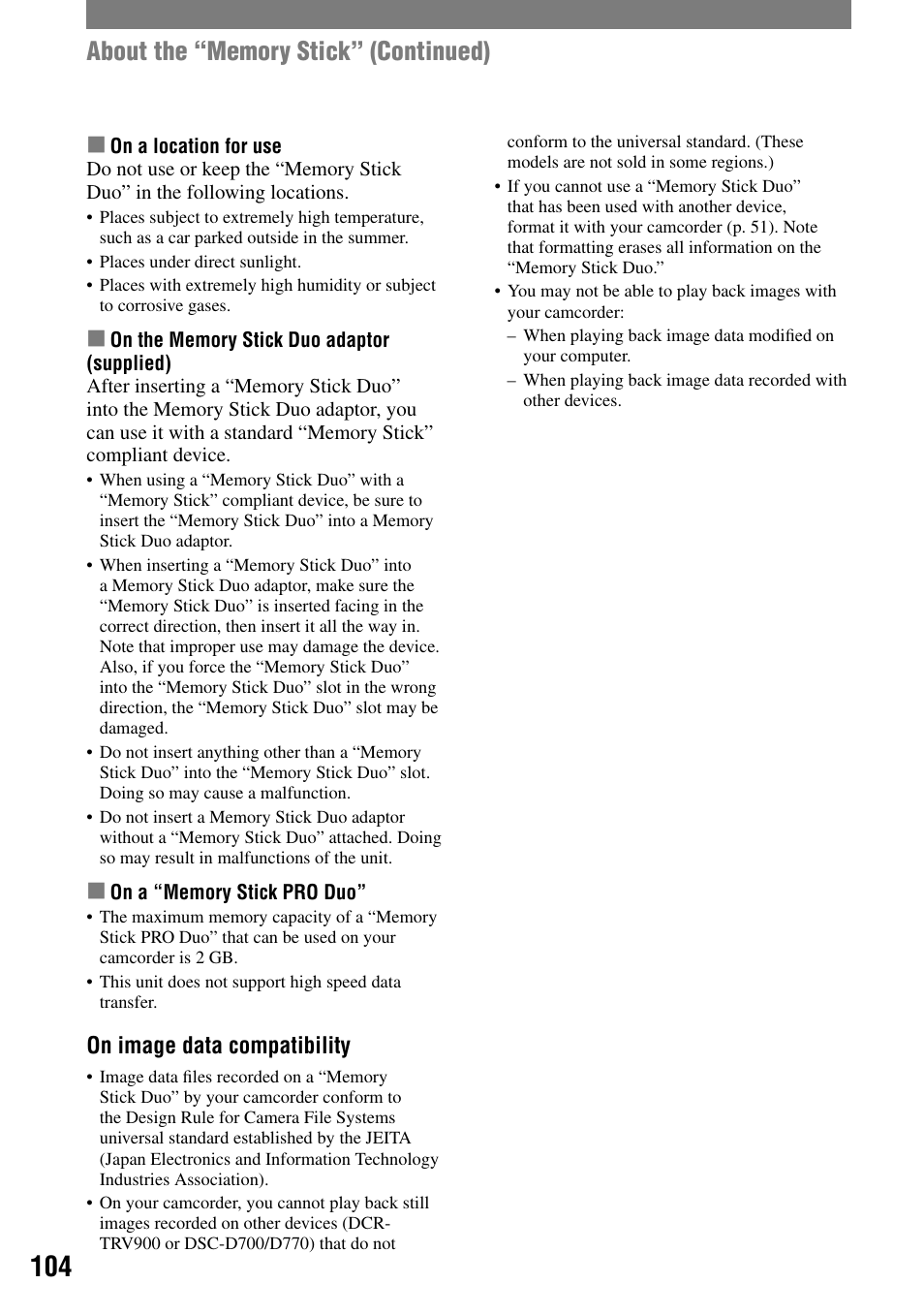 On image data compatibility | Sony HDR-HC1 User Manual | Page 104 / 123