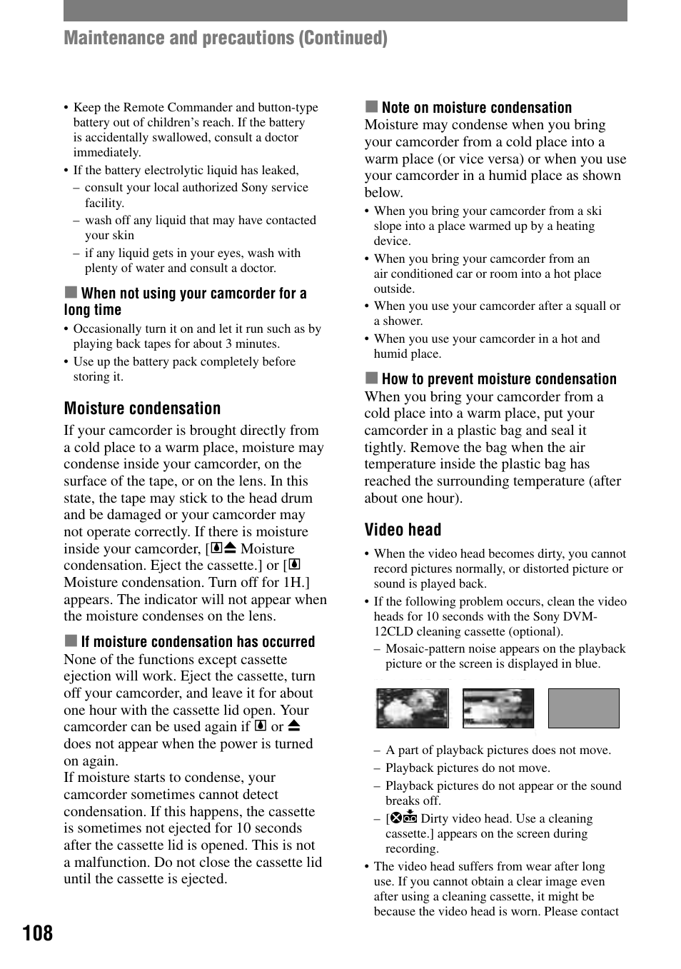 Maintenance and precautions (continued) | Sony HDR-HC1 User Manual | Page 108 / 123