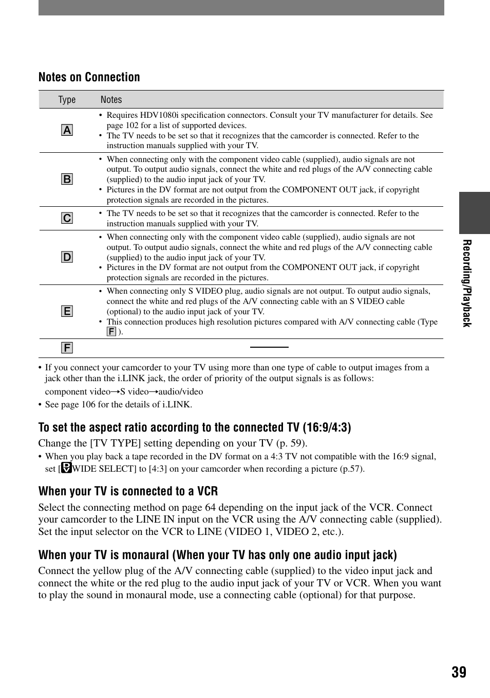 When your tv is connected to a vcr | Sony HDR-HC1 User Manual | Page 39 / 123