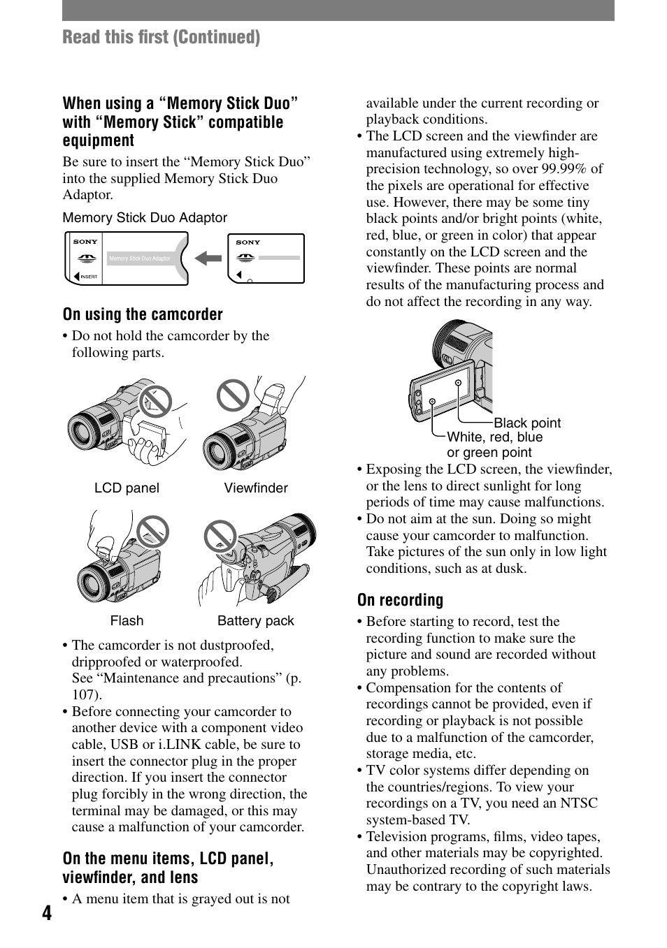 Read this ﬁrst (continued) | Sony HDR-HC1 User Manual | Page 4 / 123