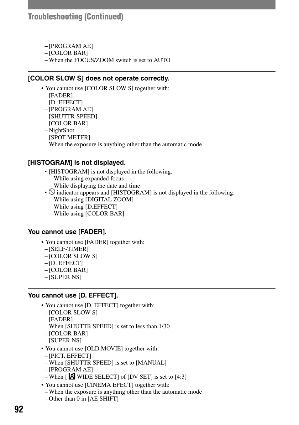 Troubleshooting (continued) | Sony HDR-HC1 User Manual | Page 92 / 123
