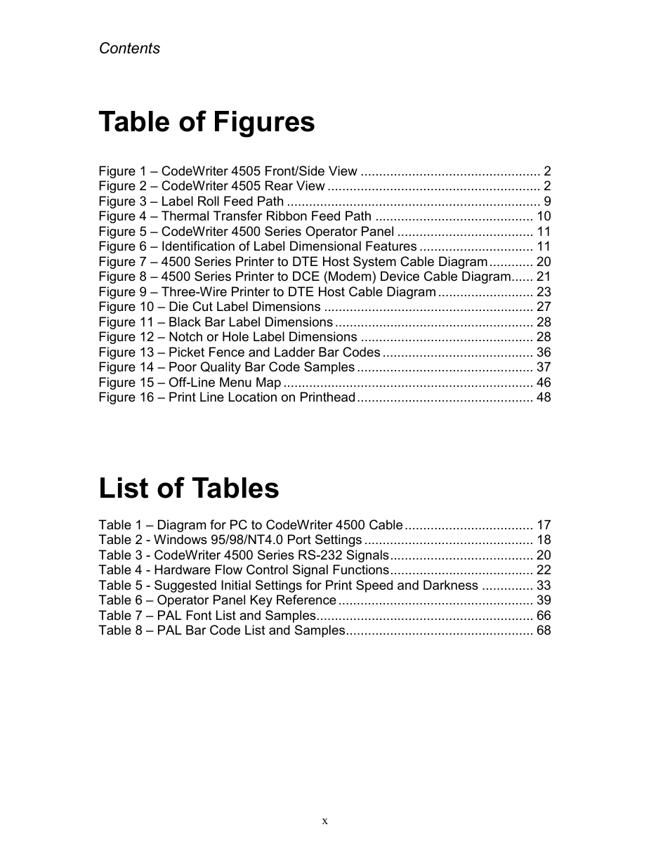 Table of figures, List of tables | AMT Datasouth Codewriter 4500 Series User Manual | Page 10 / 94