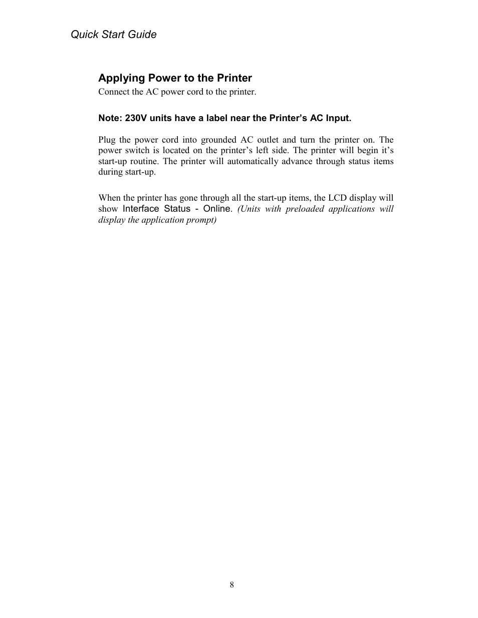 Applying power to the printer | AMT Datasouth Codewriter 4500 Series User Manual | Page 18 / 94
