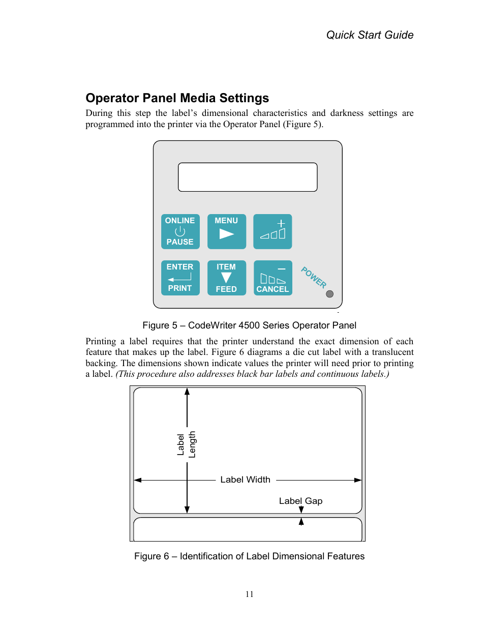 Operator panel media settings, Quick start guide | AMT Datasouth Codewriter 4500 Series User Manual | Page 21 / 94