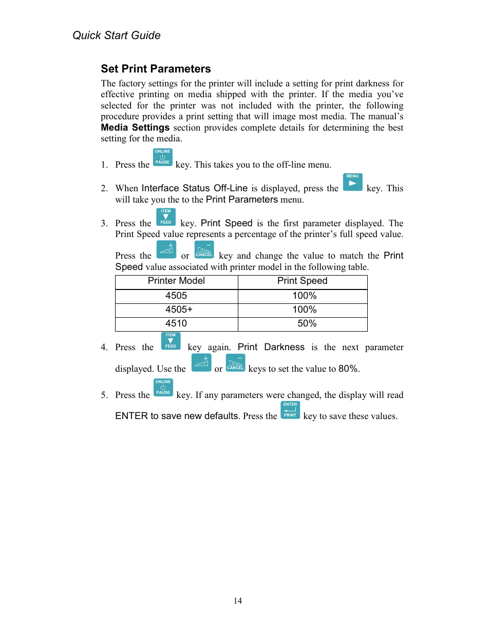 Set print parameters, Quick start guide | AMT Datasouth Codewriter 4500 Series User Manual | Page 24 / 94