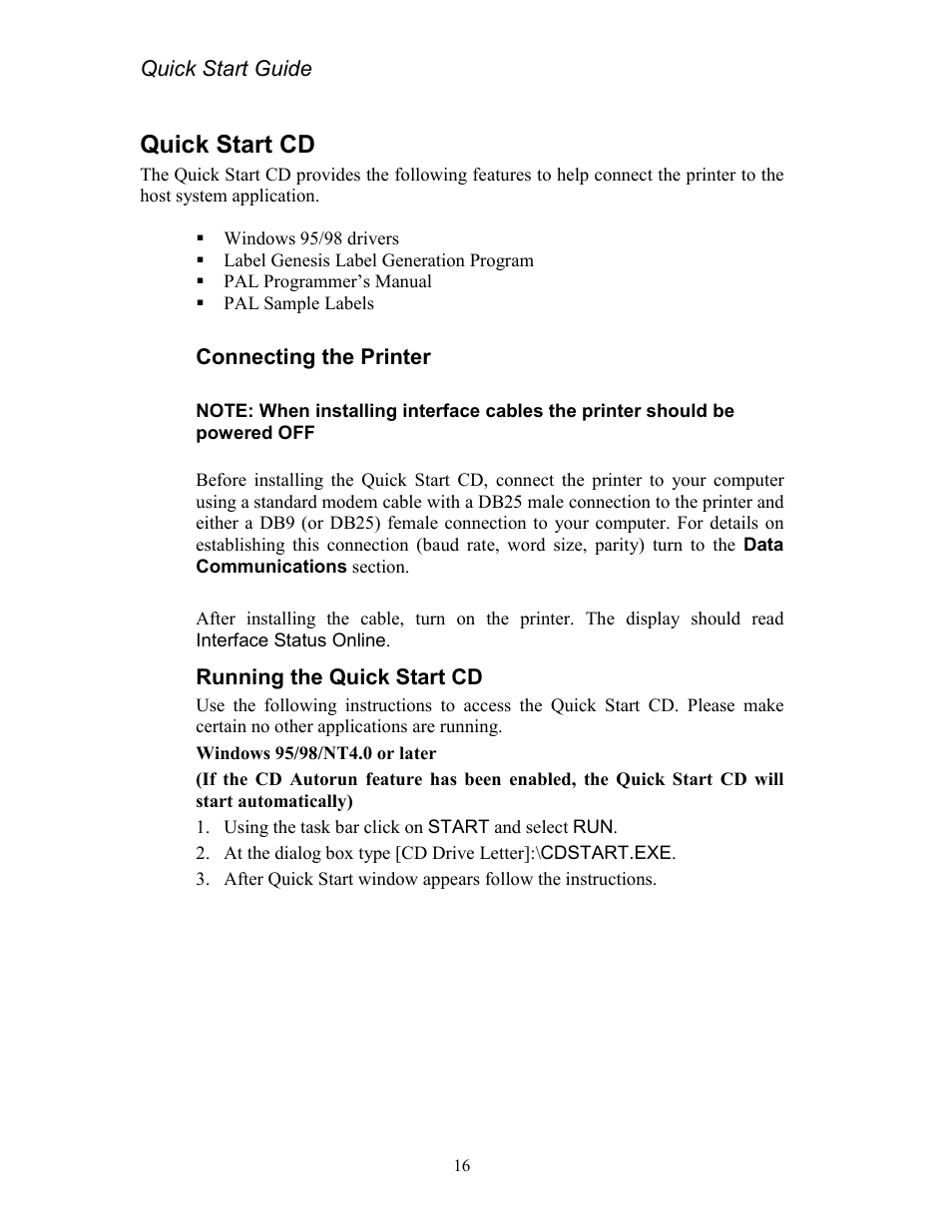 Quick start cd, Connecting the printer, Running the quick start cd | AMT Datasouth Codewriter 4500 Series User Manual | Page 26 / 94