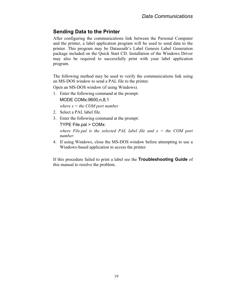 Sending data to the printer | AMT Datasouth Codewriter 4500 Series User Manual | Page 29 / 94