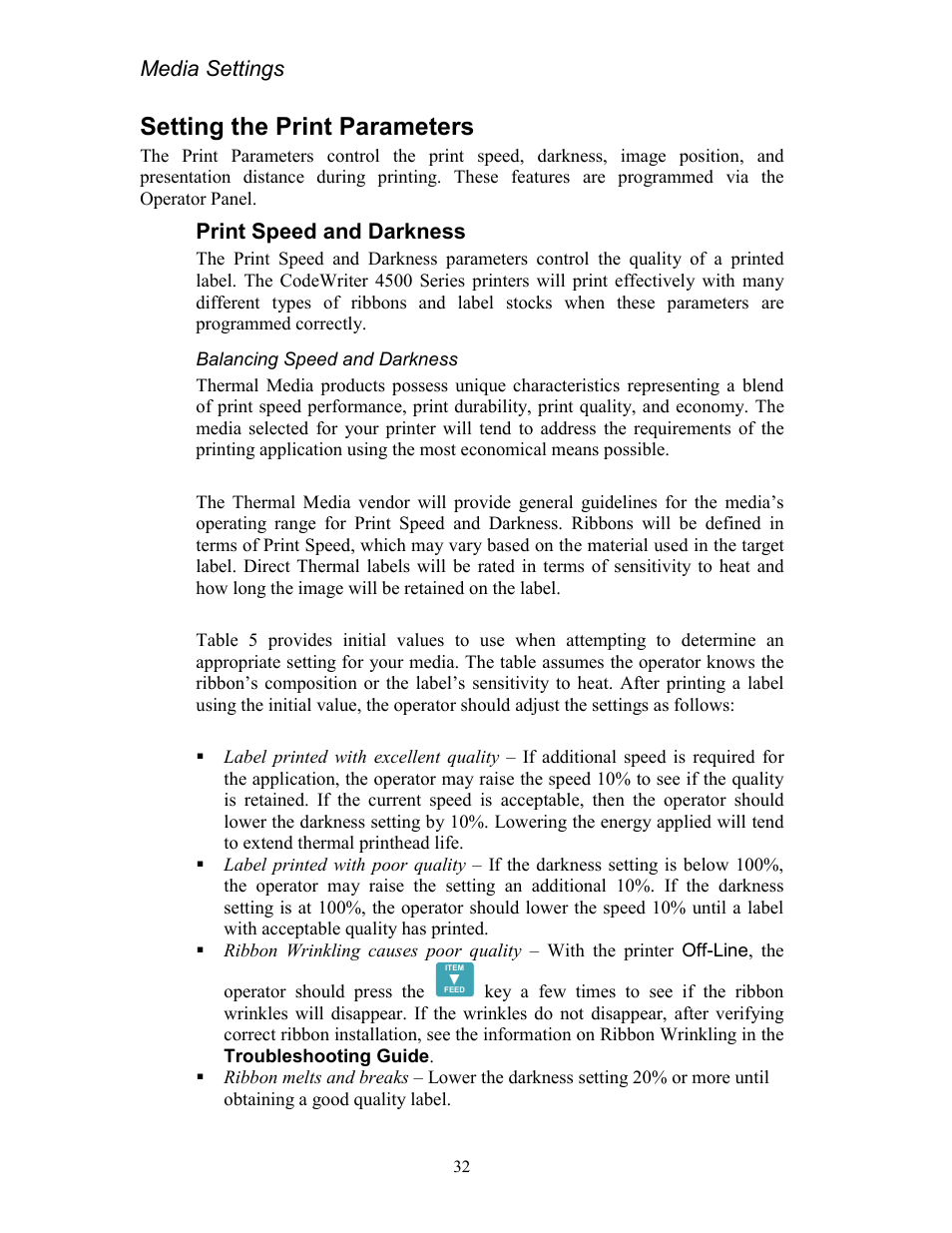 Setting the print parameters, Print speed and darkness, Balancing speed and darkness | AMT Datasouth Codewriter 4500 Series User Manual | Page 42 / 94