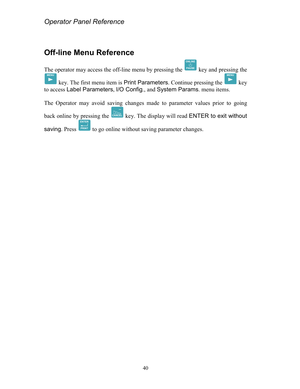 Off-line menu reference, Operator panel reference | AMT Datasouth Codewriter 4500 Series User Manual | Page 50 / 94