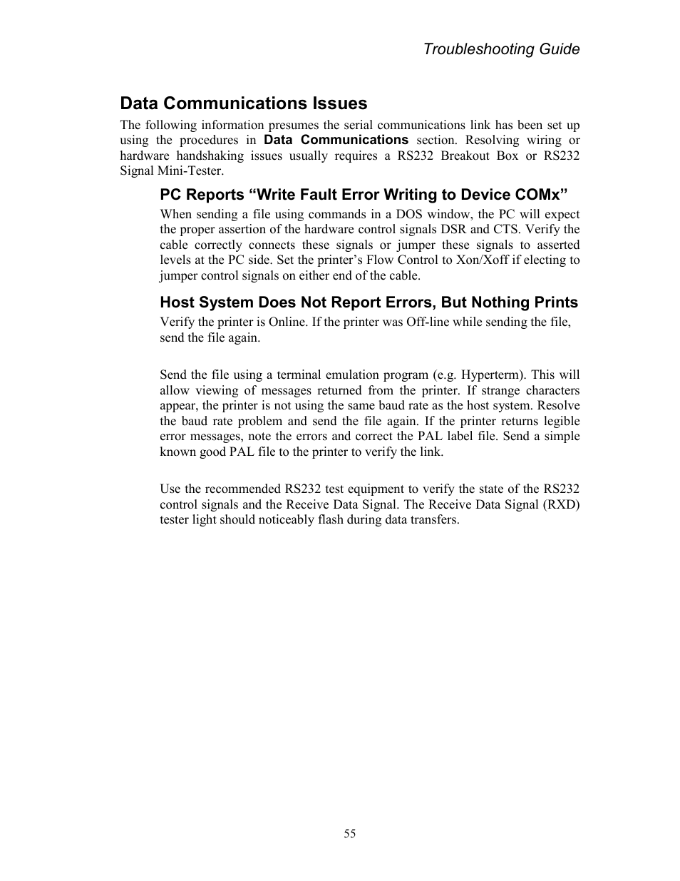 Data communications issues | AMT Datasouth Codewriter 4500 Series User Manual | Page 65 / 94