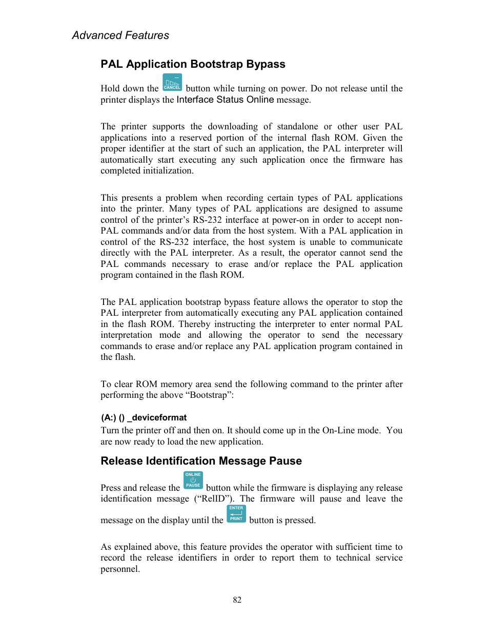 Pal application bootstrap bypass, Release identification message pause, Advanced features | AMT Datasouth Codewriter 4500 Series User Manual | Page 92 / 94