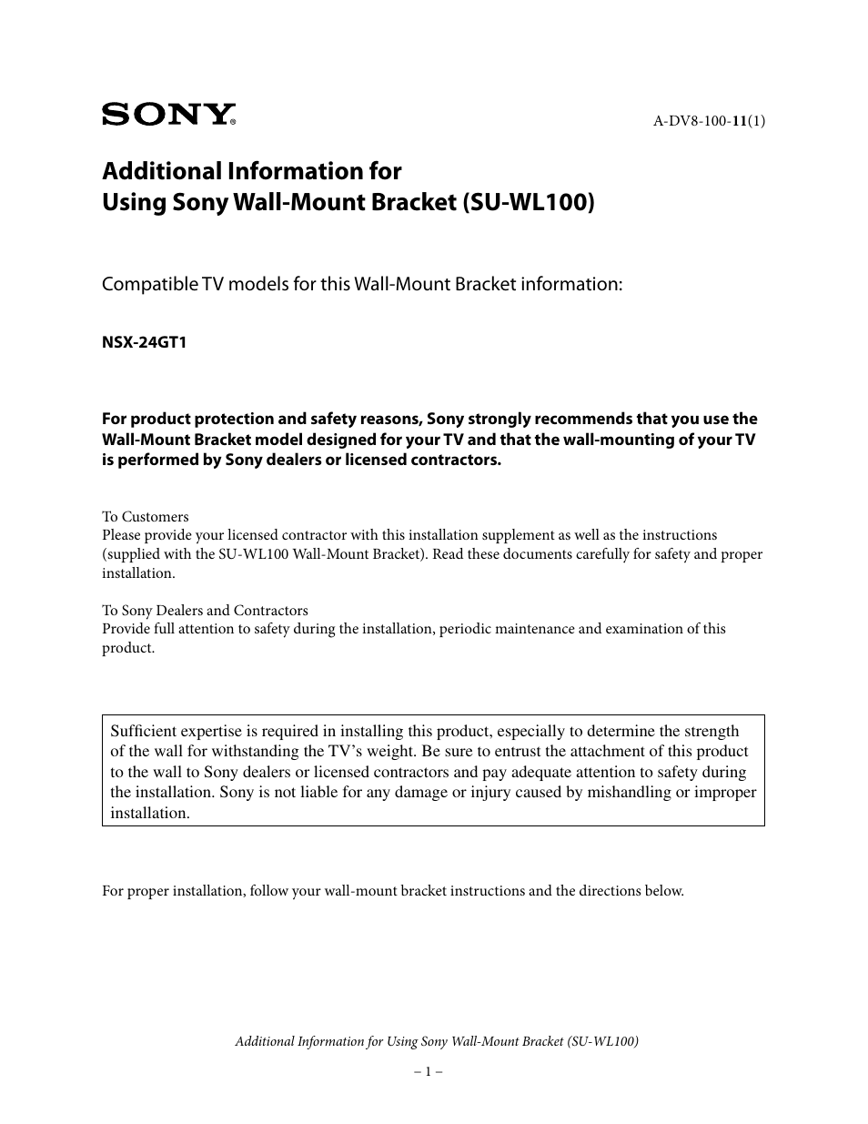 Sony NSX-24GT1 User Manual | 4 pages