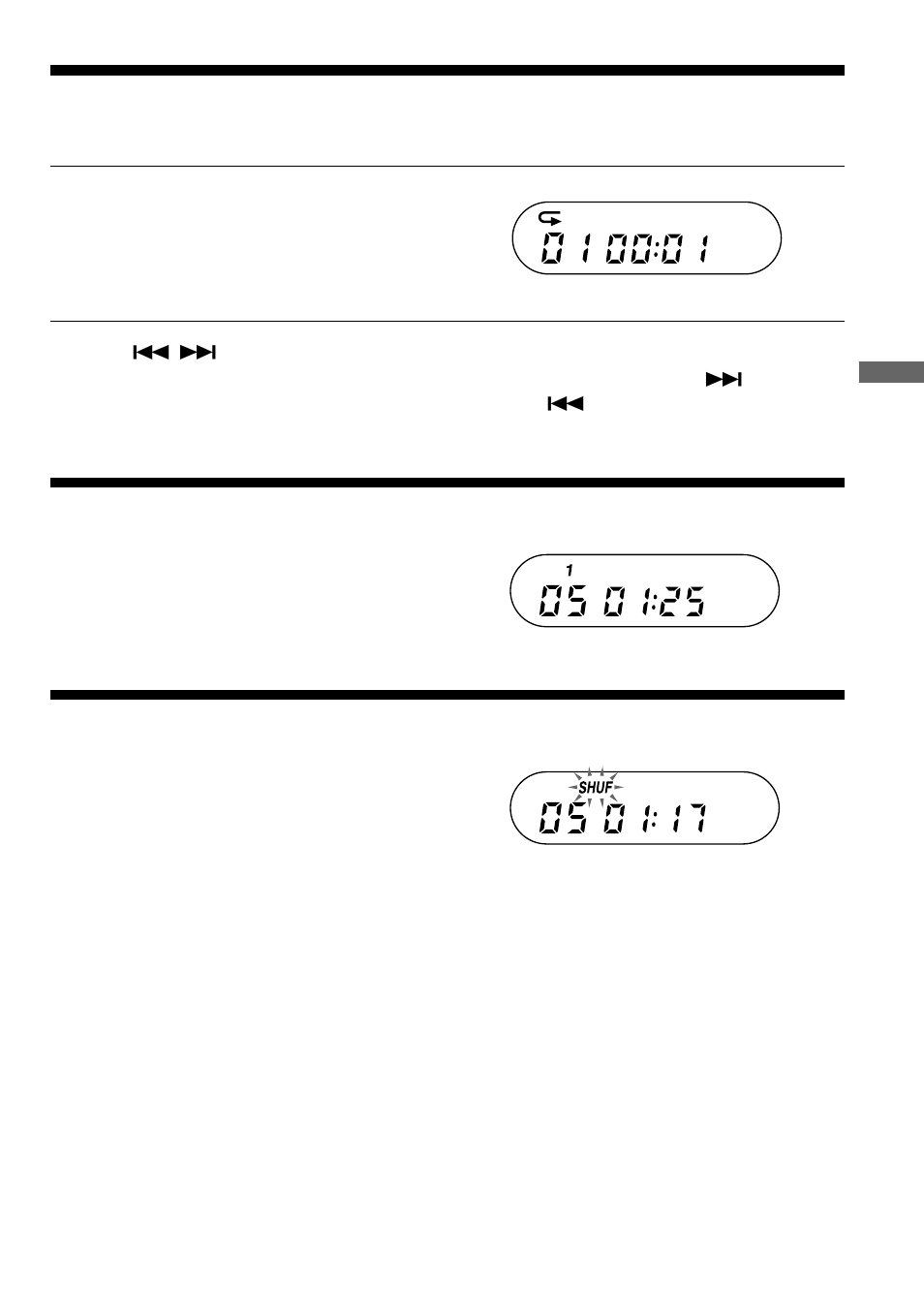 Playing tracks repeatedly (repeat play), Playing a single track (single play), Playing tracks in random order (shuffle play) | Playing tracks in random order, Shuffle play), Playing tracks repeatedly, Playing a single track | Sony D-EJ815 User Manual | Page 11 / 28