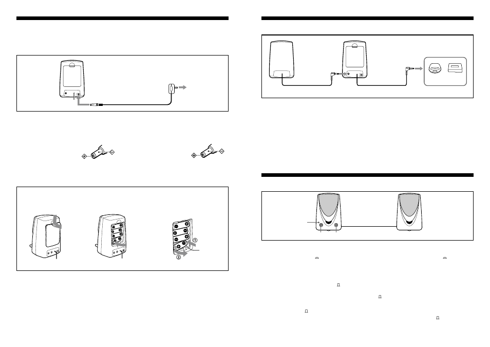 Power sources, Alimentación, Connections conexión | How to use forma de empleo, Using on house current, Alimentación con la corriente de la red, Battery installation reemplazo de las pilas | Sony SRS-A27 User Manual | Page 2 / 2