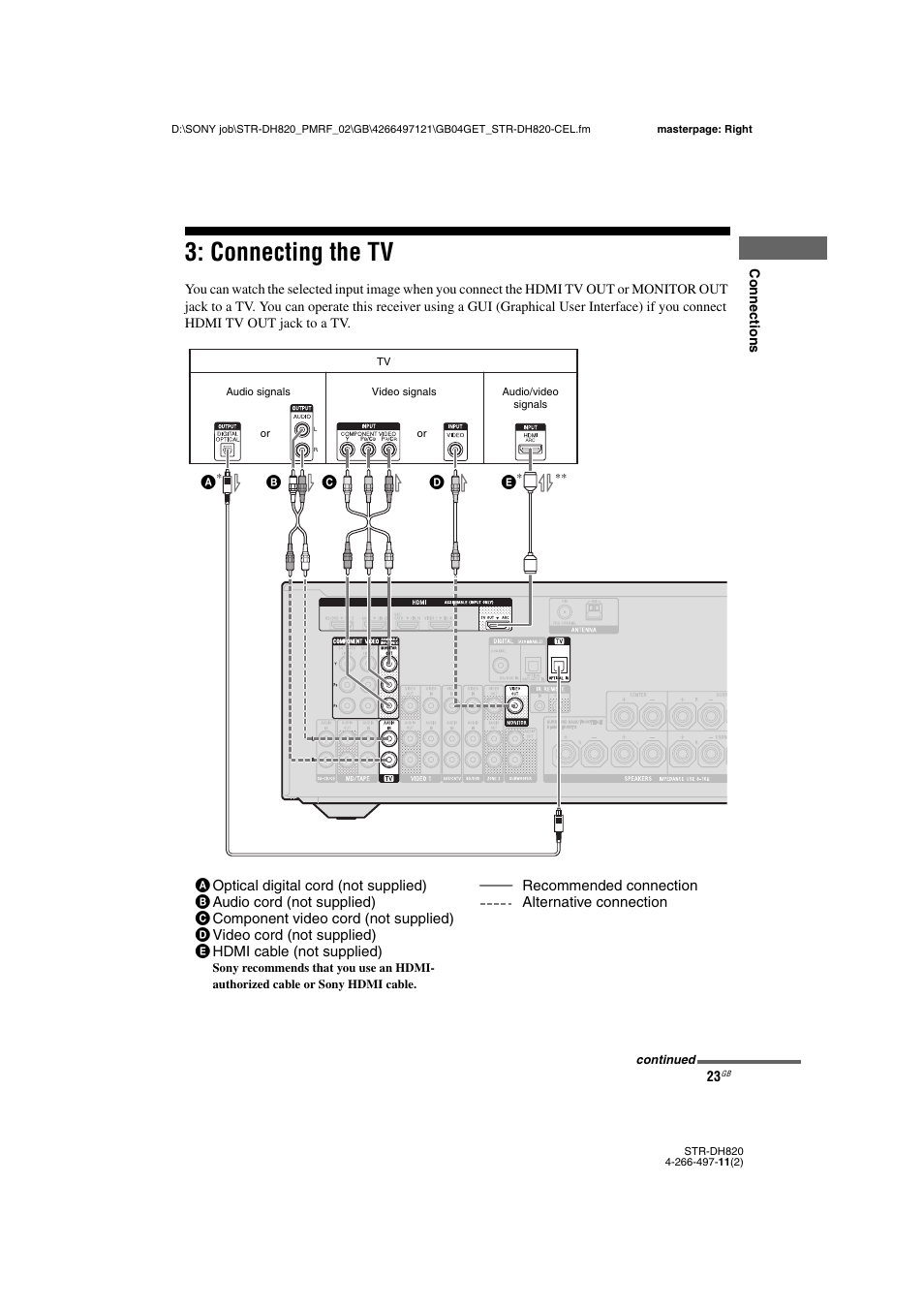 Connecting the tv, E 23, 27, E 23, 24) | Sony STR-DH820 User Manual | Page 23 / 100