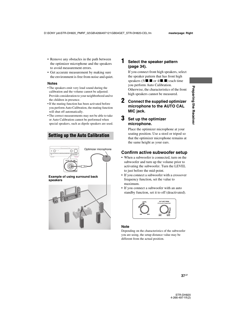 Setting up the auto calibration | Sony STR-DH820 User Manual | Page 37 / 100